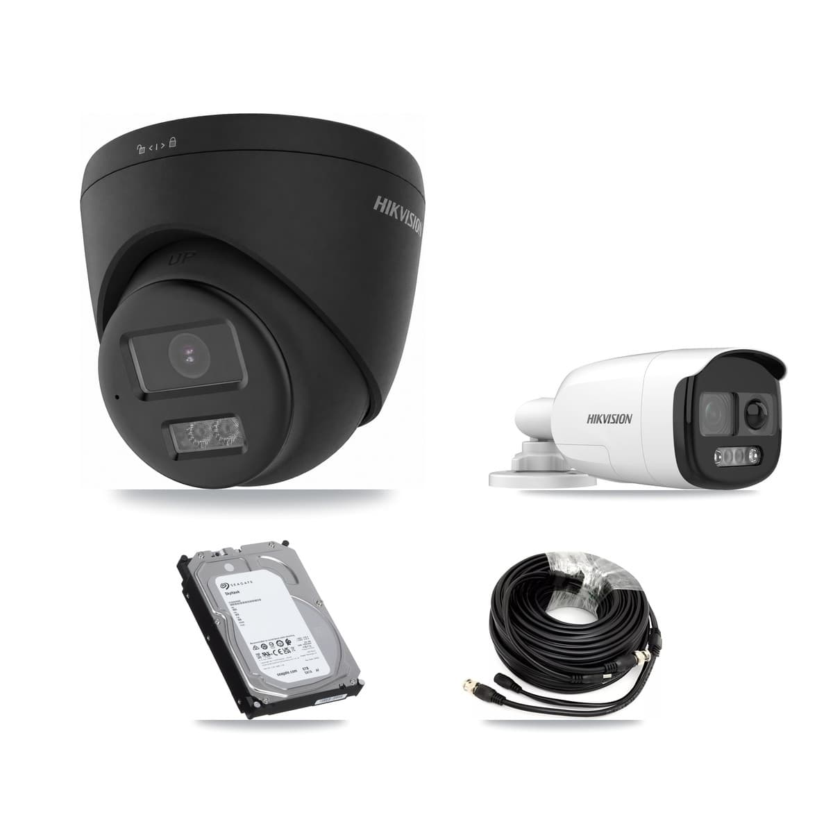 Hikvision & Prolux 8-Channel 5MP – 4K CCTV Kit — 1 5MP Bullet + 3 Black 4K Turret Cameras + 2× 6TB Recording