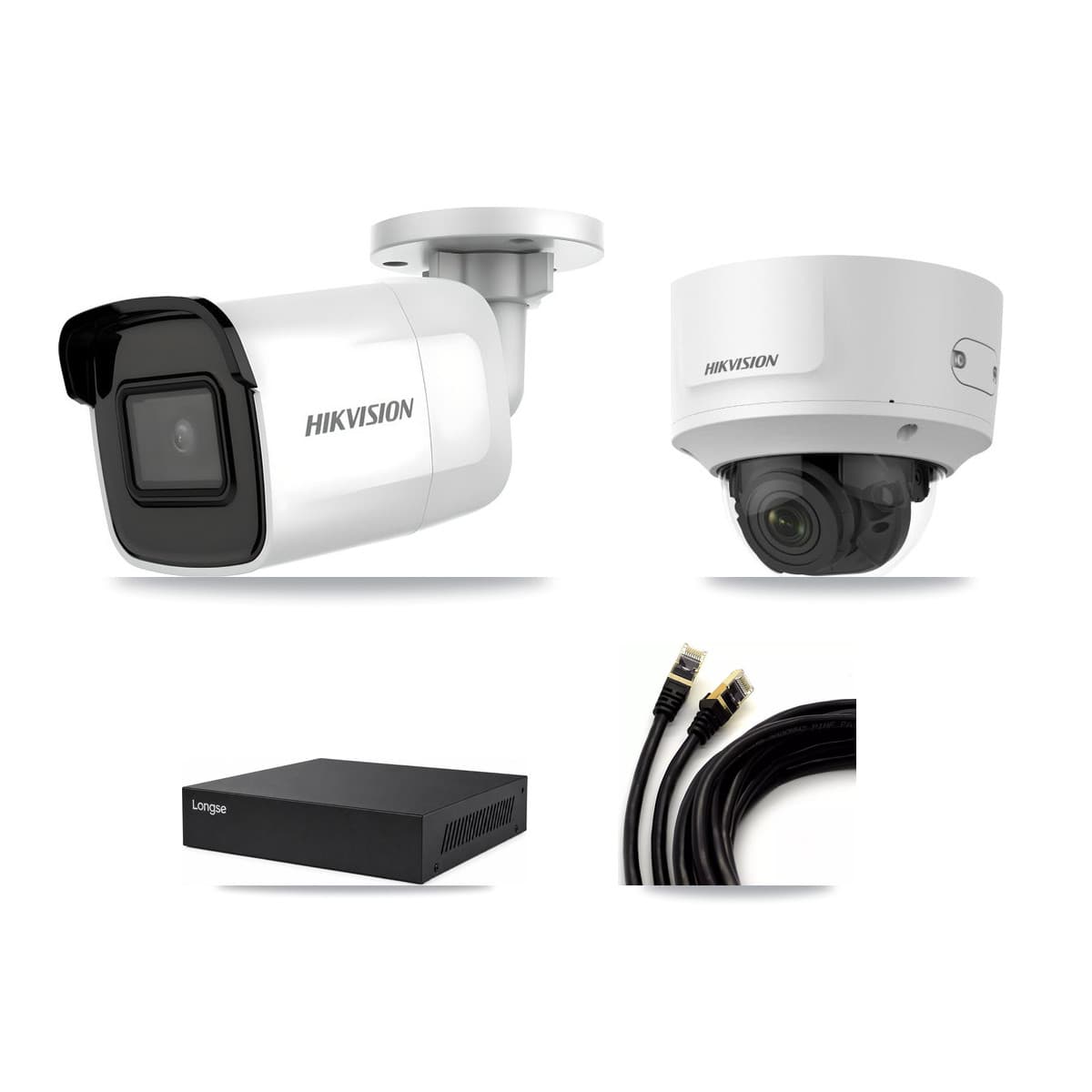 Hikvision & Longse 8-Channel 2MP – 4K CCTV Kit — 3 4K Bullet + 1 2MP Dome Cameras + 8TB Recording