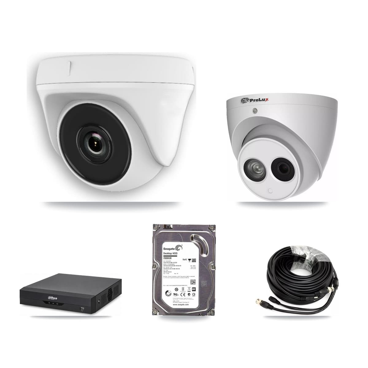 Prolux & Dahua 4-Channel 2MP – 4MP CCTV Kit — 1 2MP Dome + 1 4MP Turret Cameras + 2TB Recording