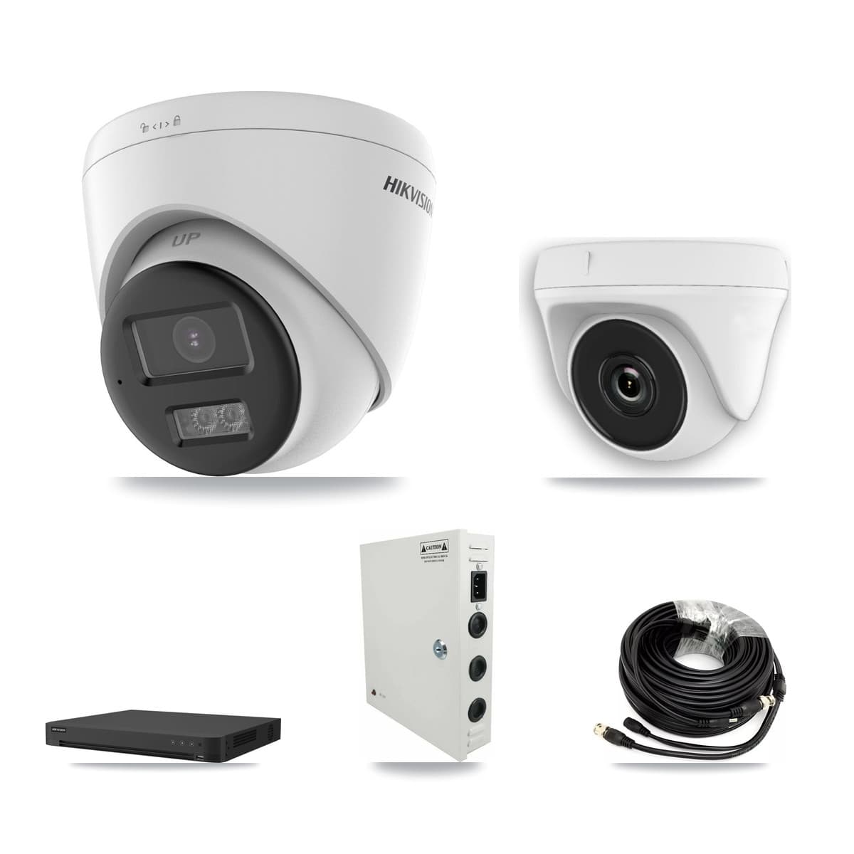 Hikvision 32-Channel 2MP – 5MP CCTV Kit — 12 DS-2CE78K0T-LTS 5MP Turret + 1 White HDT-2MP-N20W-2.8MM 2MP Dome Cameras + 2× 8TB Recording (IDS-7232HQHI-M2/XT Recorder) - Image 1