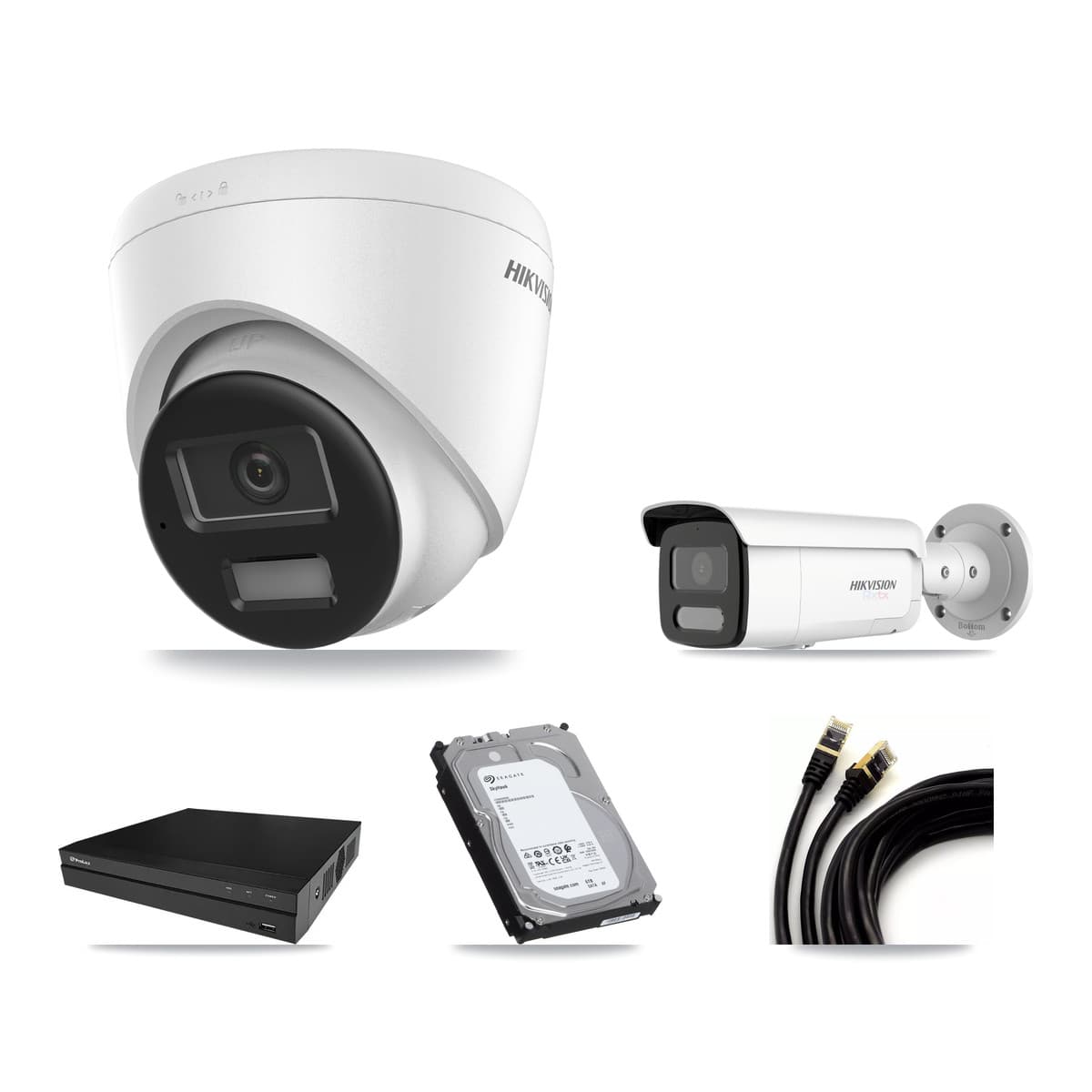 Hikvision & Prolux 8-Channel 4K CCTV Kit — 1 Turret + 1 Bullet Cameras + 6TB Recording