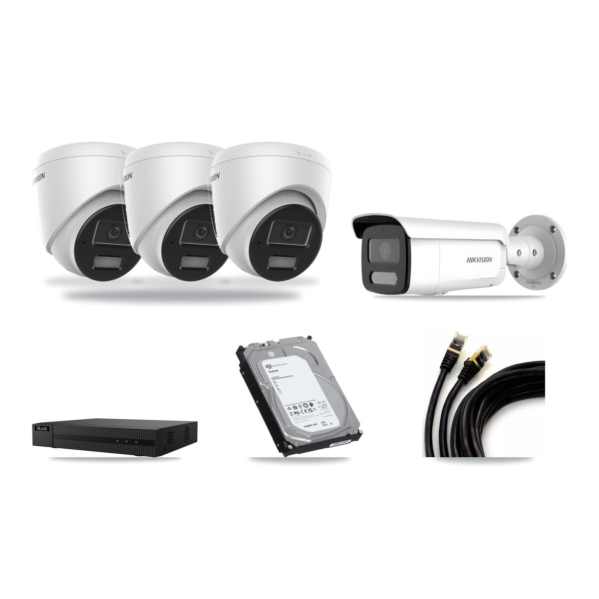 Hikvision & HiLook 8-Channel 4MP CCTV Kit — 3 DS-2CD1343G2 Turret + 1 DS-2CD2T47G2H Bullet Cameras + 6TB Recording (NVR-108MH-D Recorder) - Image 1