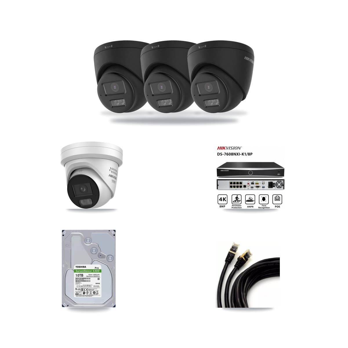 Hikvision 8-Channel 4MP – 4K CCTV Kit — 3 Black 4K + 1 4MP Turret Cameras + 10TB Recording - Image 1