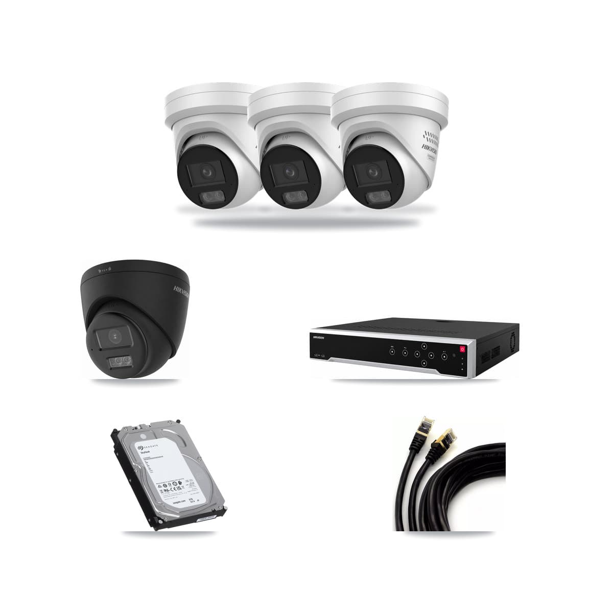 Hikvision 32-Channel 4MP – 4K CCTV Kit — 1 Black 4K + 3 4MP Turret Cameras + 6TB Recording - Image 1