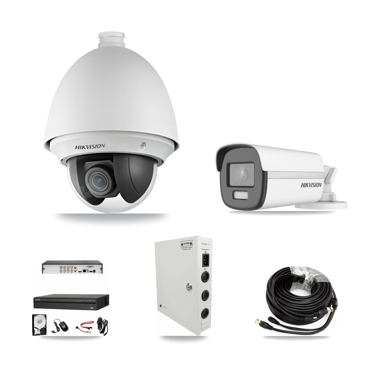 Hikvision & Dahua 8-Channel 2MP – 4K CCTV Kit — 7 2MP PTZ + 1 4K Bullet Cameras + 8TB Recording (XVR-3108AD Recorder)