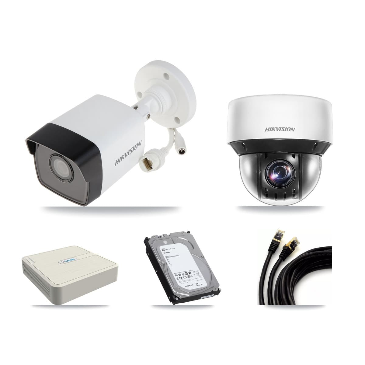 Hikvision & HiLook 8-Channel 4MP – 5MP CCTV Kit — 7 DS-2CD1053G0 5MP Bullet + 1 DS-2DE4A425IW 4MP PTZ Cameras + 6TB Recording - Image 1