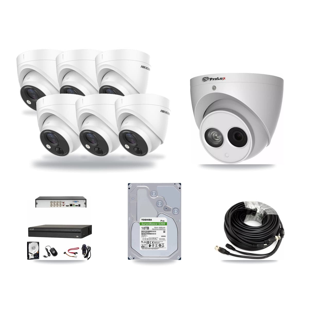 8-Channel 4MP – 5MP CCTV Kit — 6 DS-2CE71H0T 5MP + 1 PXC-612C4W-A 4MP Turret Cameras + 10TB Recording (XVR-3108AD Recorder) - Image 1