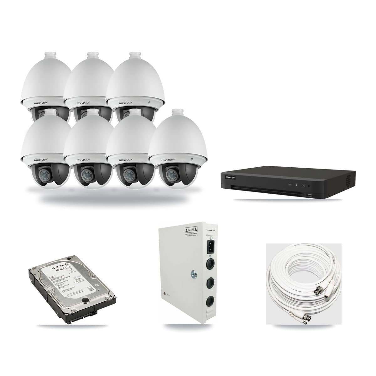 Hikvision 8-Channel 2MP CCTV Kit — 7 DS-2AE4225T-A PTZ Cameras + 5TB Recording (IDS-7208HUHI-M1/XT Recorder) - Image 1