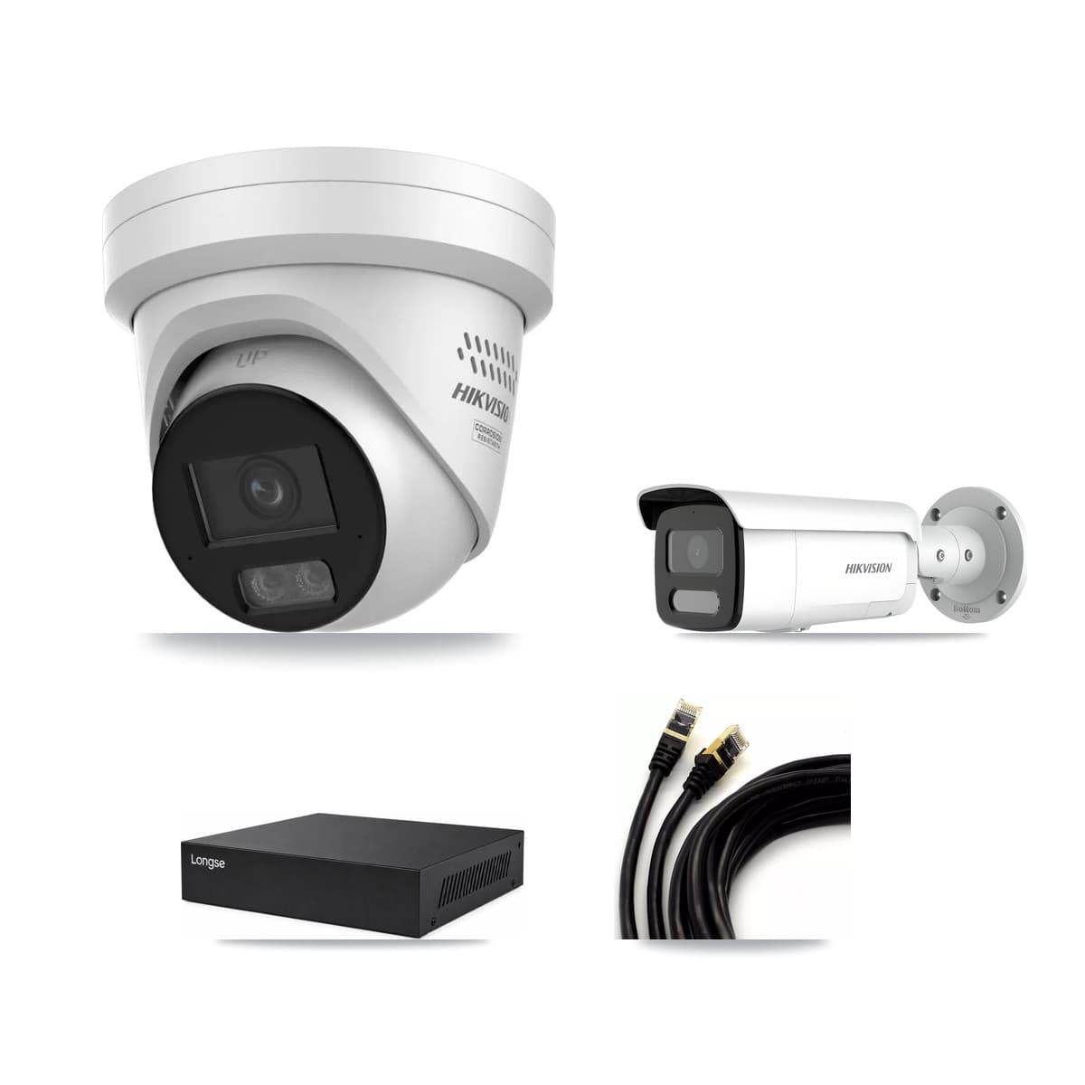 Hikvision & Longse 8-Channel 4MP CCTV Kit — 7 Turret + 1 Bullet Cameras + 8TB Recording