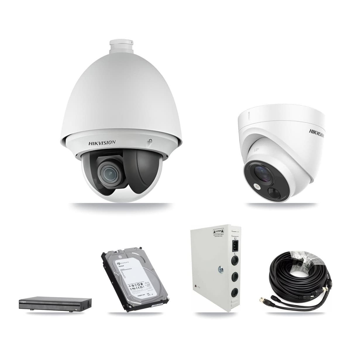 Hikvision & Dahua 8-Channel 2MP – 5MP CCTV Kit — 3 DS-2AE4225T 2MP PTZ + 3 DS-2CE71H0T 5MP Turret Cameras + 6TB Recording