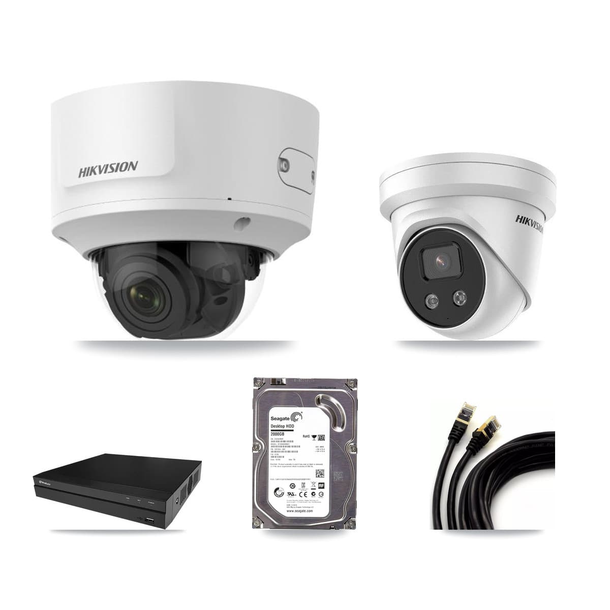 Hikvision & Prolux 8-Channel 2MP – 5MP CCTV Kit — 1 2MP Dome + 1 5MP Turret Cameras + 2TB Recording