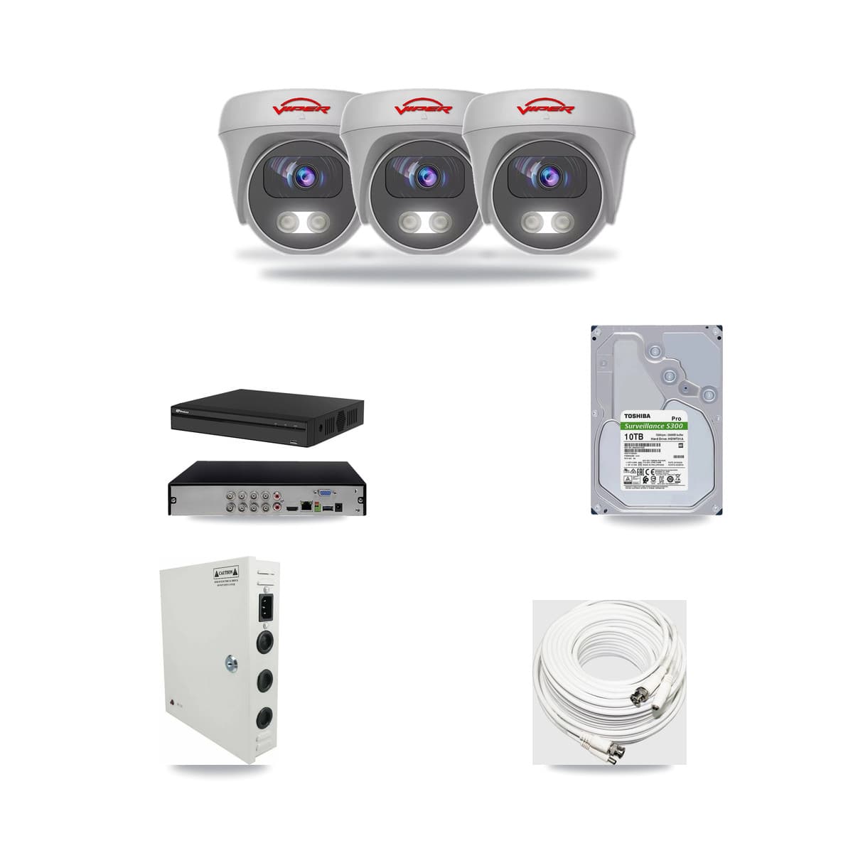 Viper & Prolux 8-Channel 5MP CCTV Kit — 3 White Cameras + 10TB Recording (PXD-5108HS Recorder) - Image 1