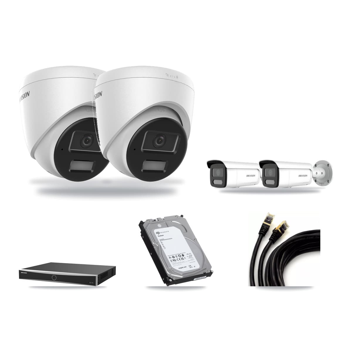 Hikvision 16-Channel 4MP CCTV Kit — 2 DS-2CD1343G2 Turret + 2 DS-2CD2T47G2H Bullet Cameras + 6TB Recording - Image 1