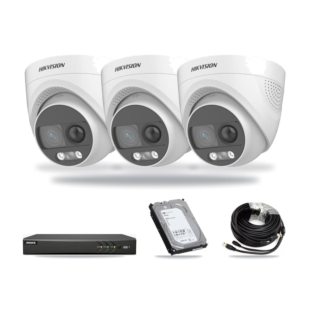 Hikvision & ANNKE 4-Channel 5MP CCTV Kit — 3 DS-2CE72KF3T Turret Cameras + 6TB Recording - Image 1