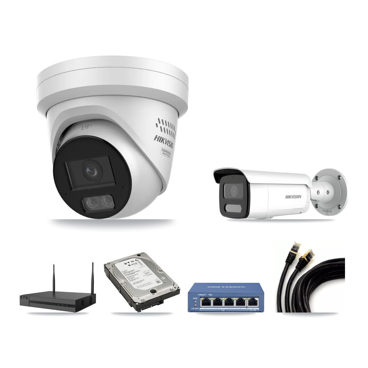 Hikvision & HiLook 4-Channel 4MP CCTV Kit — 3 Turret + 1 Bullet Cameras + 5TB Recording