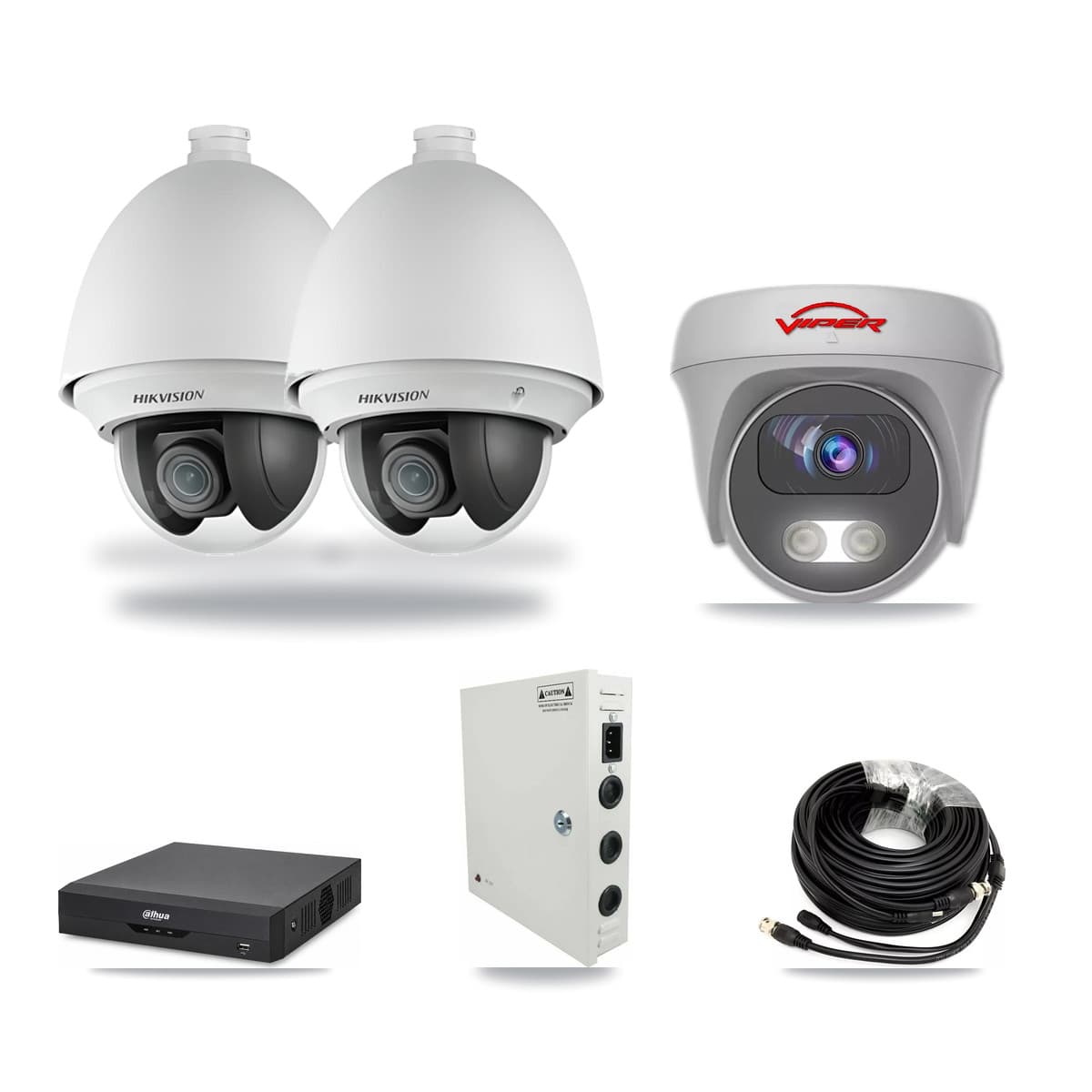 4-Channel 2MP – 5MP CCTV Kit — 2 2MP PTZ + 1 White 5MP Cameras + 3TB Recording (DH-XVR5104HS Recorder) - Image 1