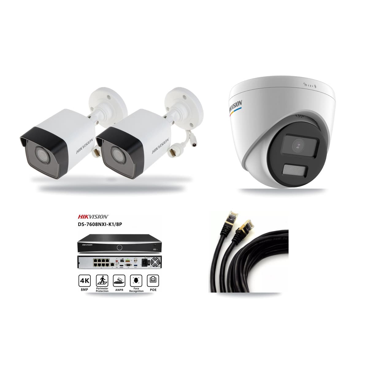 Hikvision 8-Channel 2MP – 5MP CCTV Kit — 2 5MP Bullet + 1 2MP Turret Cameras + 3TB Recording (DS-7608NXI Recorder) - Image 1