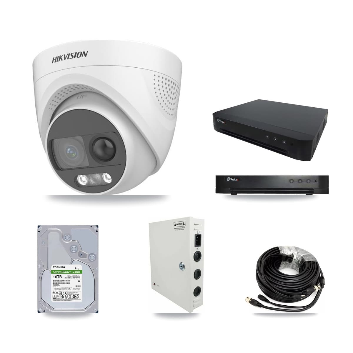 Hikvision & Prolux 16-Channel 5MP CCTV Kit — 12 DS-2CE72KF3T Turret Cameras + 10TB Recording