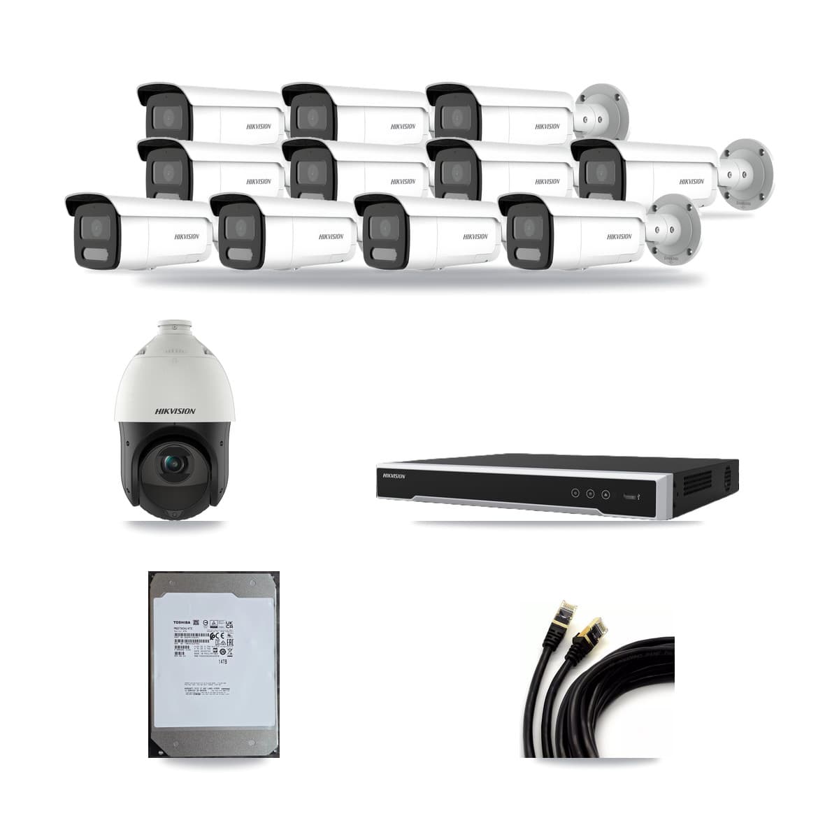 Hikvision 16-Channel 4MP CCTV Kit — 11 Bullet + 1 PTZ Cameras + 14TB Recording (DS-7616NI-M2 Recorder) - Image 1
