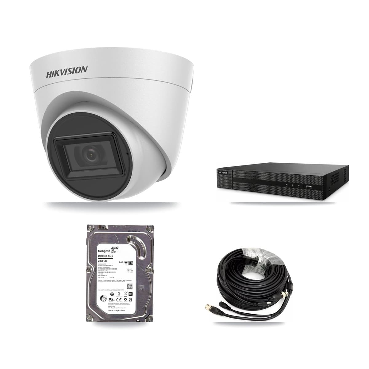 Hikvision 8-Channel 5MP CCTV Kit — 4 White Turret Cameras + 2TB Recording (DVR-8CH Recorder)