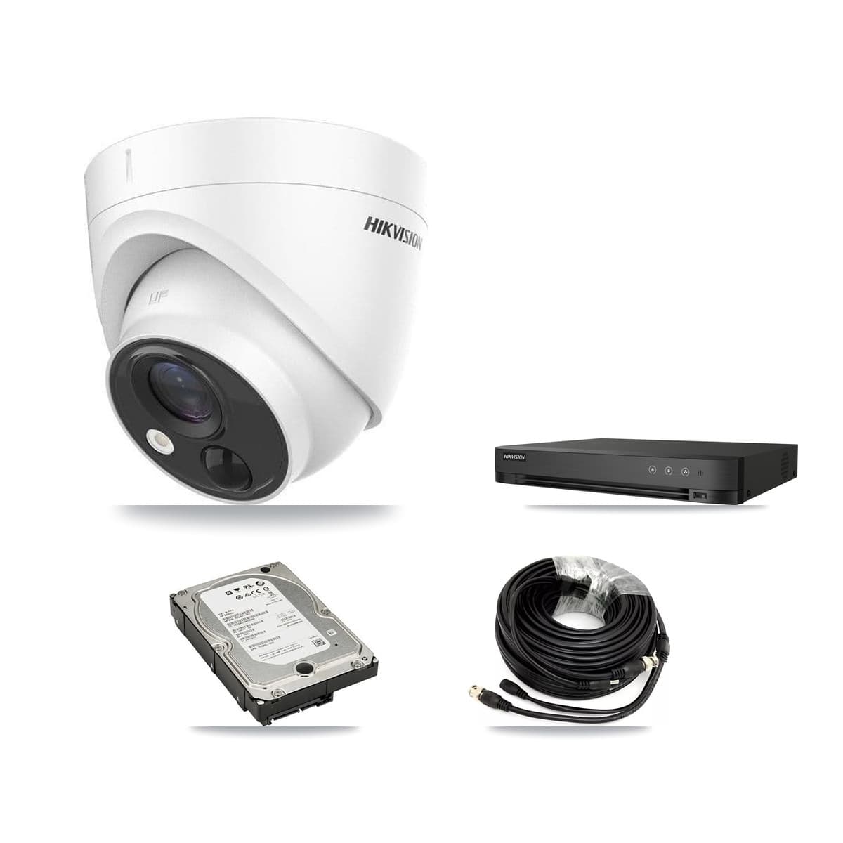 Hikvision 4-Channel 5MP CCTV Kit — 4 DS-2CE71H0T Turret Cameras + 5TB Recording (DS-7204HUHI Recorder)