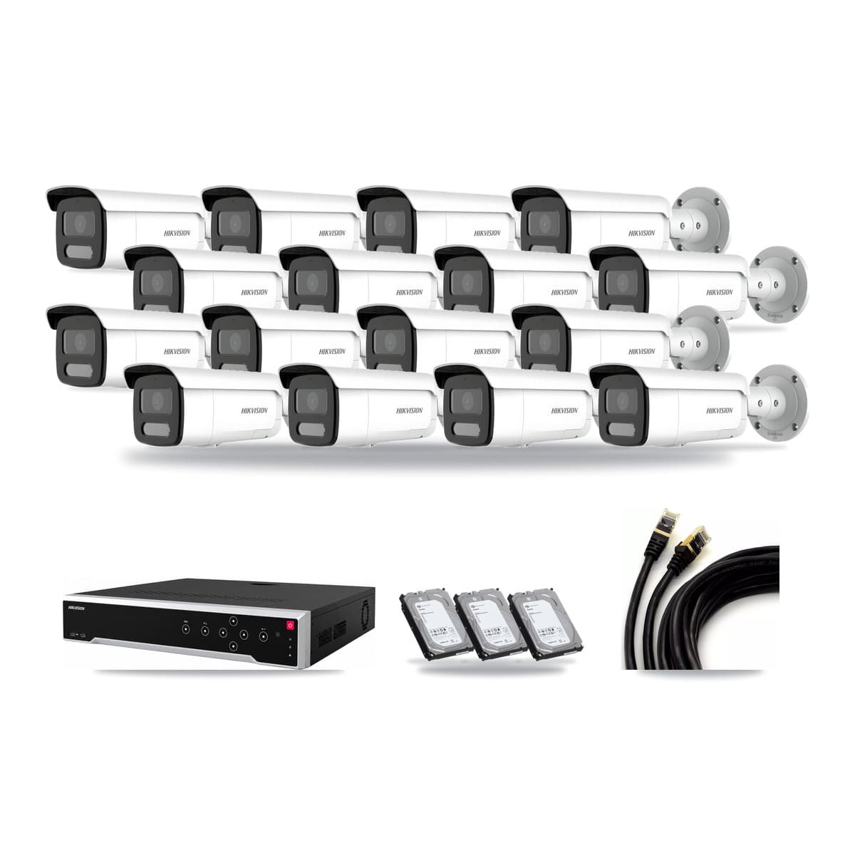 Hikvision 32-Channel 4MP CCTV Kit — 16 Bullet Cameras + 3× 6TB Recording - Image 1