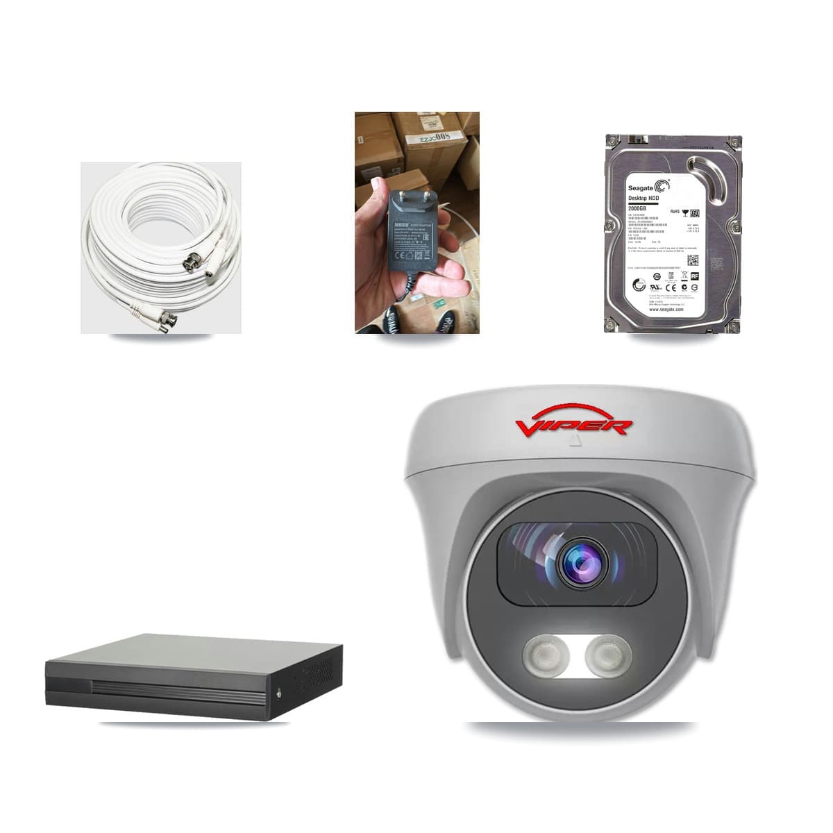4-channel CCTV kit: 1 camera (1× 5MP Camera), 2TB hard drive