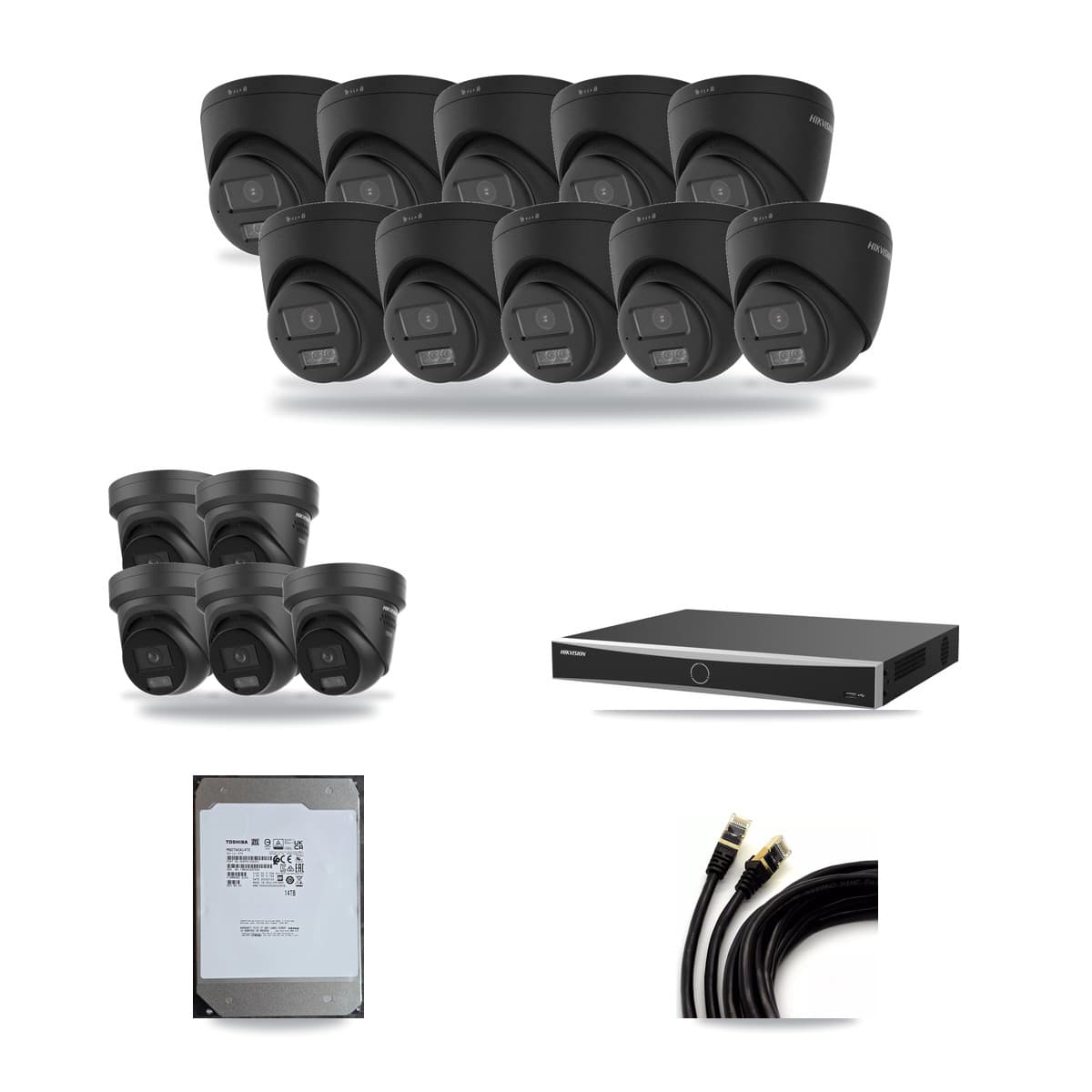 Hikvision 16-Channel 4K CCTV Kit — 10 Black DS-2CD1383G2 + 5 Black DS-2CD2387G3 Turret Cameras + 14TB Recording - Image 1