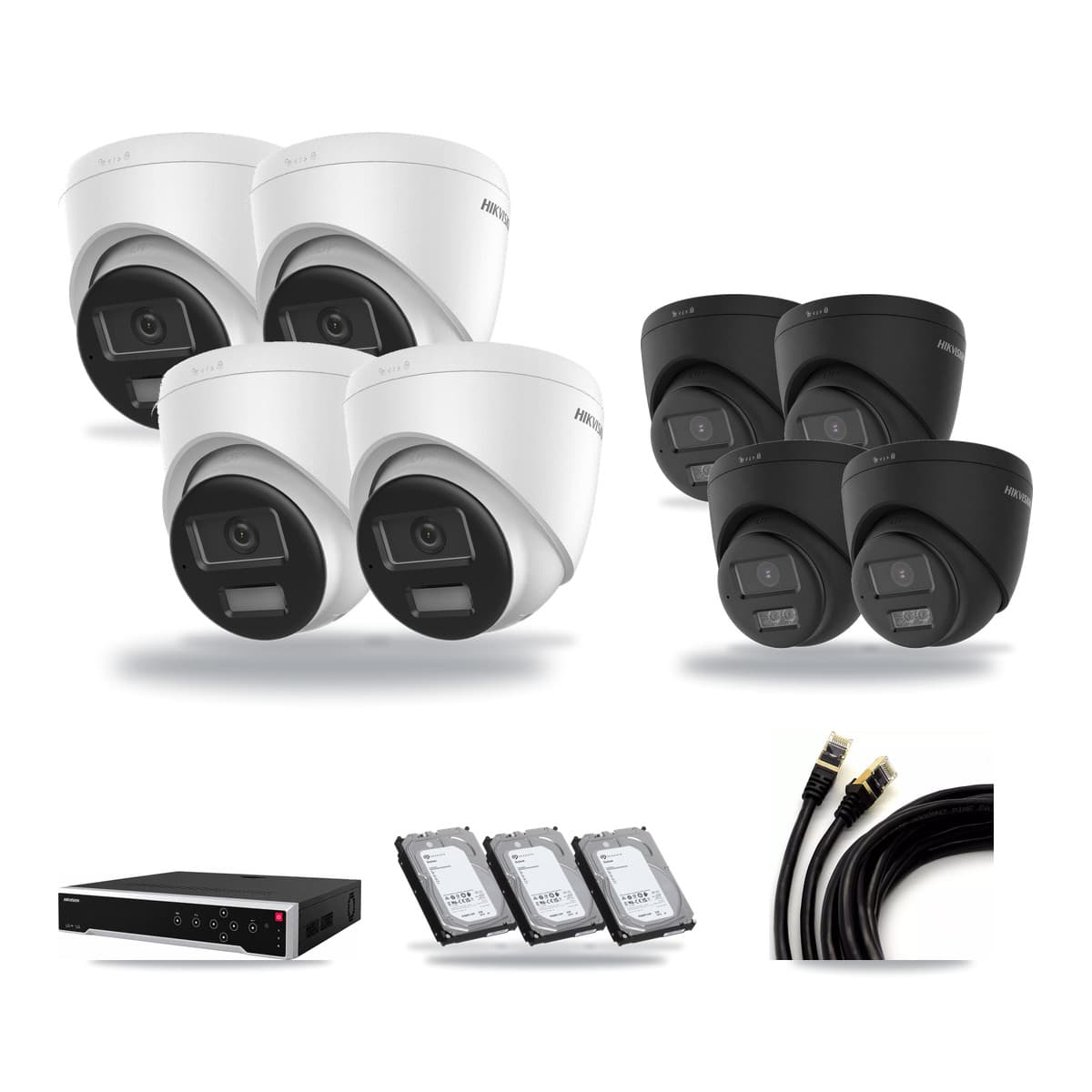 Hikvision 32-Channel 4K CCTV Kit — 4 + 4 Black Turret Cameras + 3× 6TB Recording - Image 1