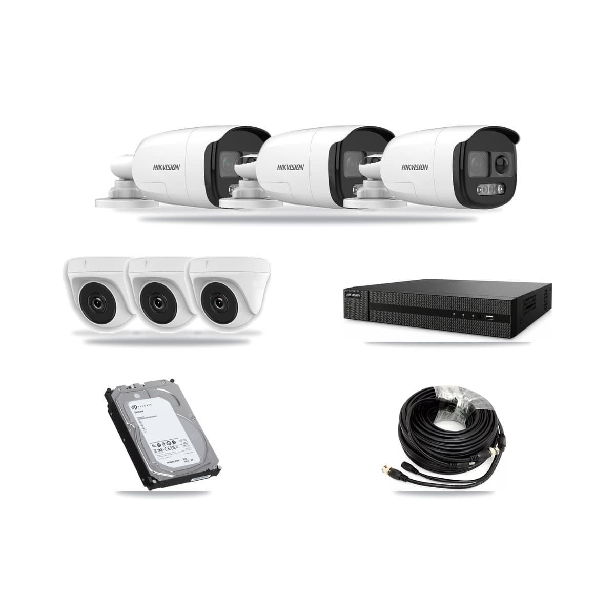 Hikvision 8-Channel 2MP – 5MP CCTV Kit — 3 5MP Bullet + 3 White 2MP Dome Cameras + 6TB Recording (DVR-8CH Recorder) - Image 1