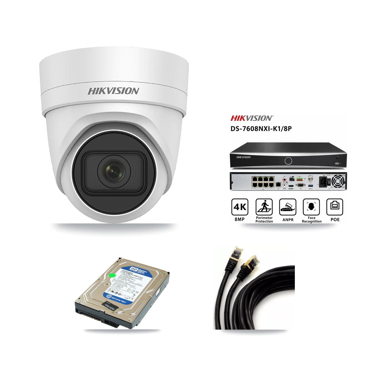 Hikvision 8-Channel 4MP CCTV Kit — 1 DS-2CD2H45FWD Turret Camera + 500GB Recording - Image 1