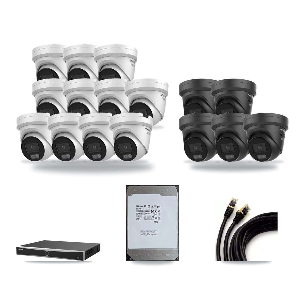 Hikvision 16-Channel 4K CCTV Kit — 11 + 5 Black Turret Cameras + 14TB Recording - Image 1