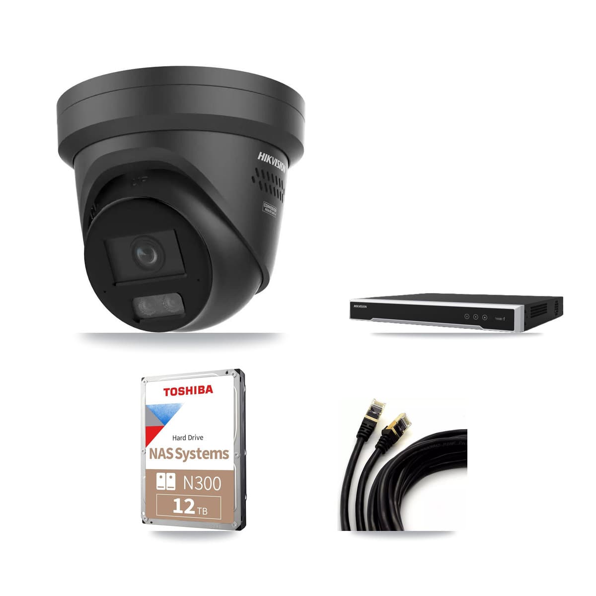 Hikvision 16-Channel 4K CCTV Kit — 9 Black DS-2CD2387G3 Turret Cameras + 2× 12TB Recording (DS-7616NI-M2 Recorder)