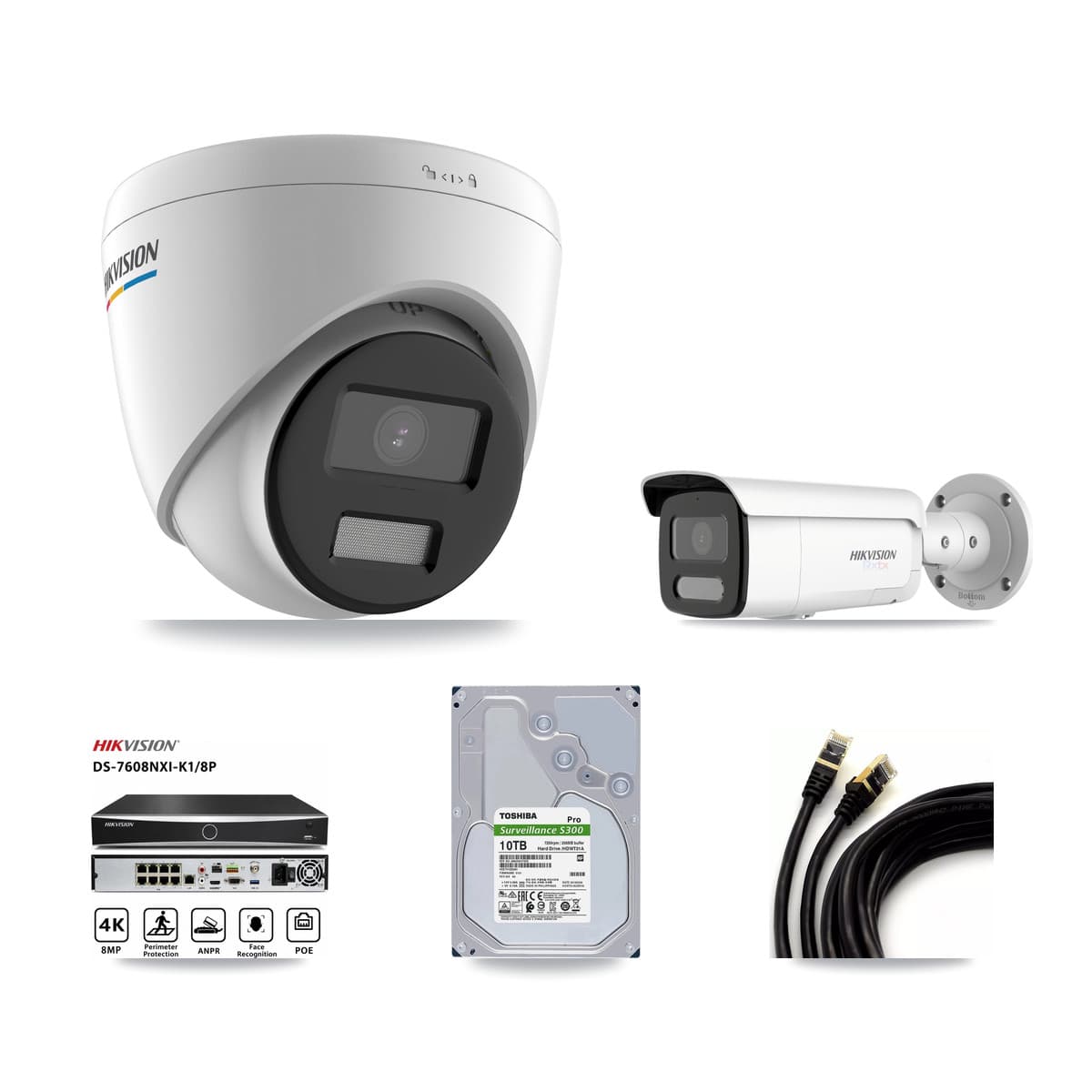 Hikvision 8-Channel 2MP – 4K CCTV Kit — 3 2MP Turret + 3 4K Bullet Cameras + 10TB Recording