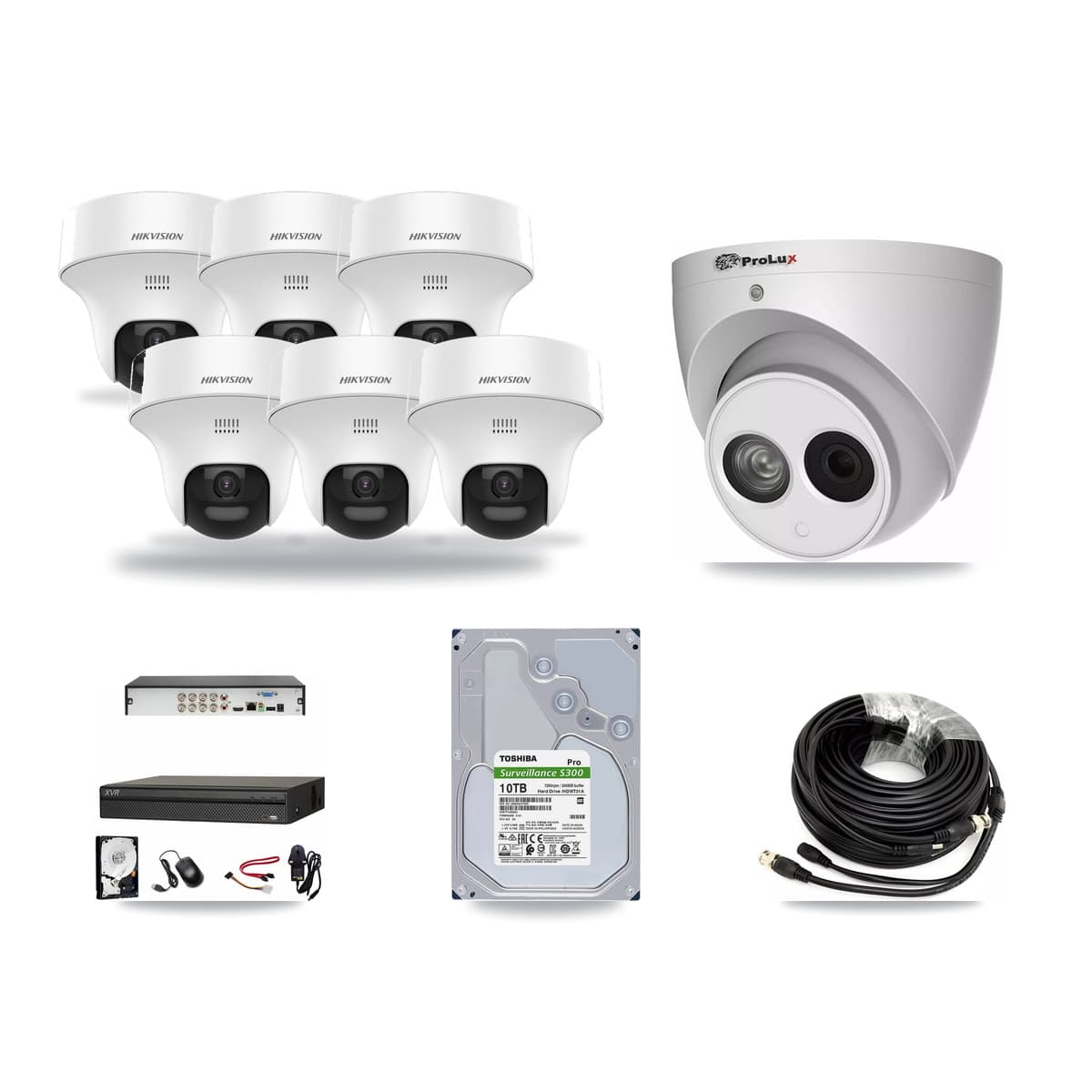 8-Channel 4MP – 5MP CCTV Kit — 6 DS-2CE70K0T 5MP + 1 PXC-612C4W-A 4MP Turret Cameras + 10TB Recording (XVR-3108AD Recorder) - Image 1