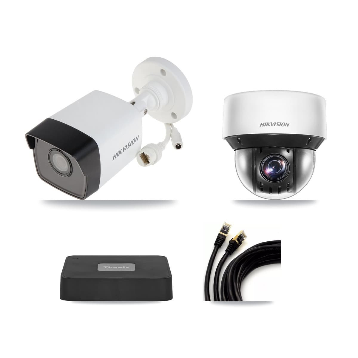 Hikvision & Tiandy 4-Channel 4MP – 5MP CCTV Kit — 1 DS-2CD1053G0 5MP Bullet + 1 DS-2DE4A425IW 4MP PTZ Cameras + 3TB Recording