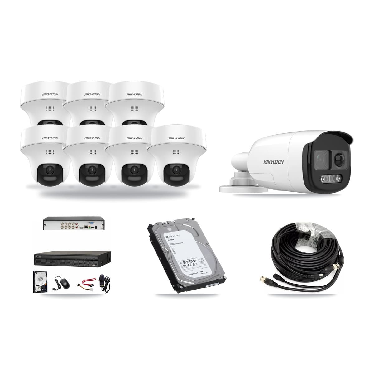 Hikvision & Dahua 8-Channel 5MP CCTV Kit — 1 DS-2CE12KF3T Bullet + 7 DS-2CE70K0T Turret Cameras + 6TB Recording - Image 1