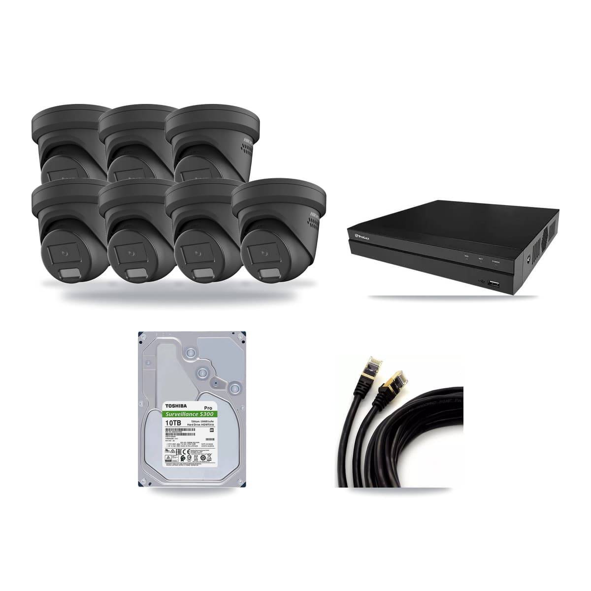 Hikvision & Prolux 8-Channel 4MP CCTV Kit — 7 Black Turret Cameras + 10TB Recording - Image 1