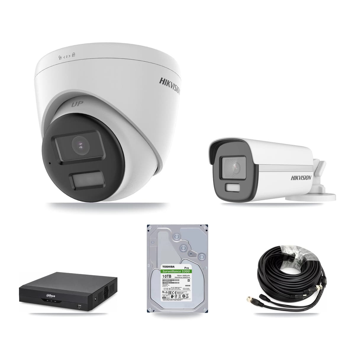 Hikvision & Dahua 4-Channel 4K CCTV Kit — 1 Bullet + 3 Turret Cameras + 10TB Recording