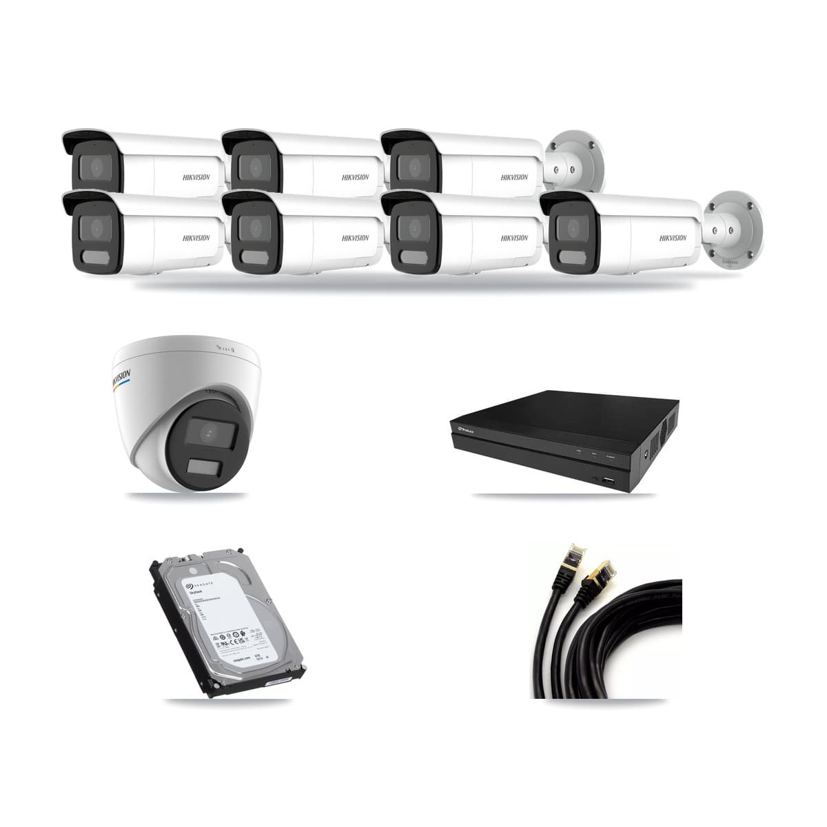 Hikvision & Prolux 8-Channel 2MP – 4MP CCTV Kit — 1 2MP Turret + 7 4MP Bullet Cameras + 6TB Recording - Image 1