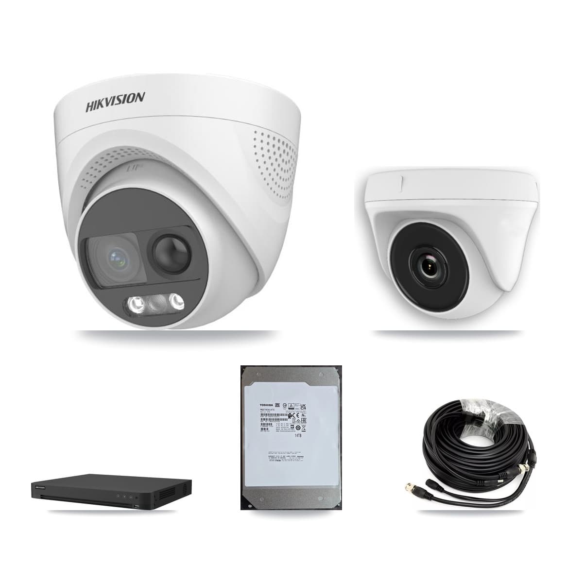 Hikvision 16-Channel 2MP – 5MP CCTV Kit — 6 DS-2CE72KF3T 5MP Turret + 2 White HDT-2MP-N20W 2MP Dome Cameras + 14TB Recording