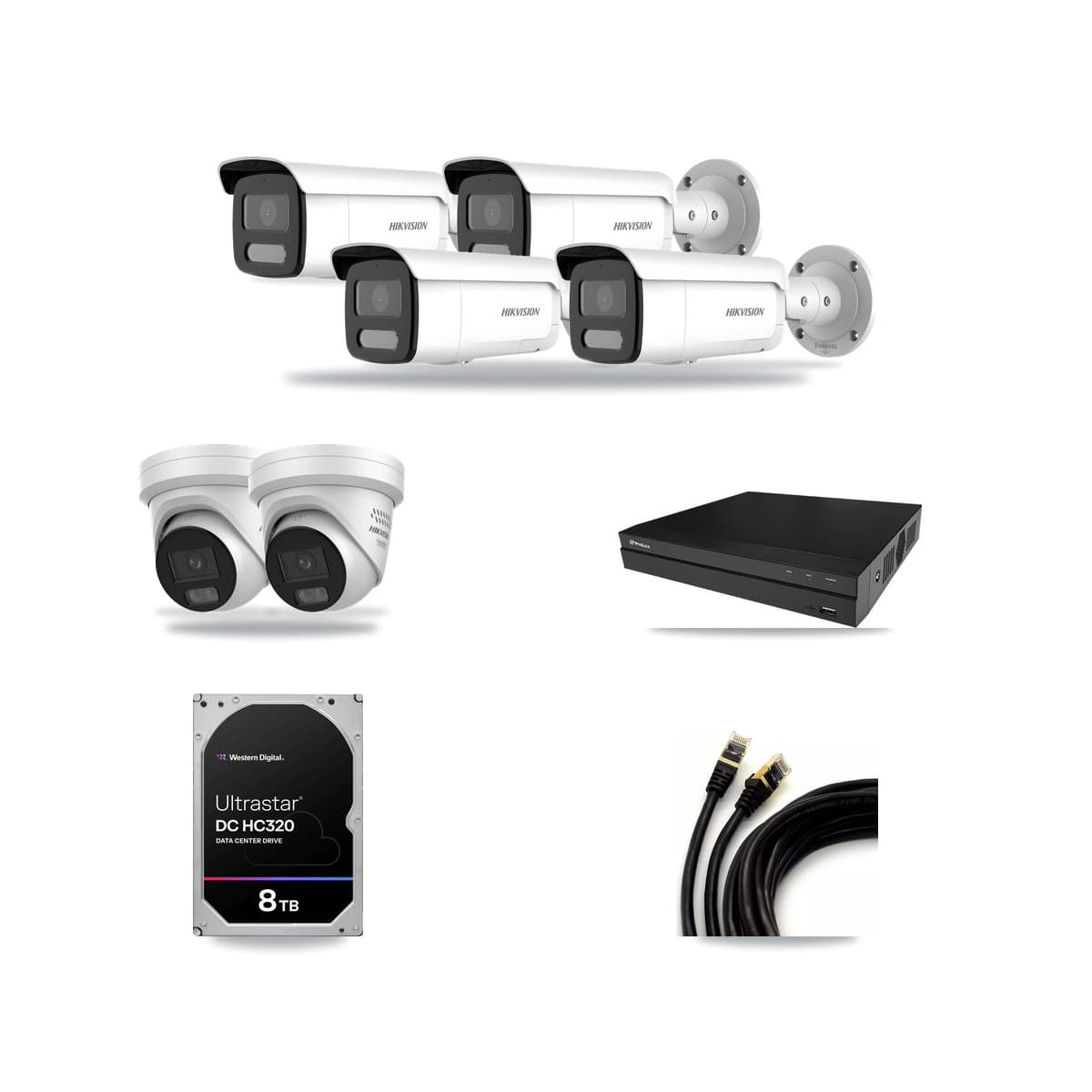 Hikvision & Prolux 8-Channel 4MP CCTV Kit — 2 DS-2CD2347G3 Turret + 4 DS-2CD2T47G2H Bullet Cameras + 8TB Recording - Image 1