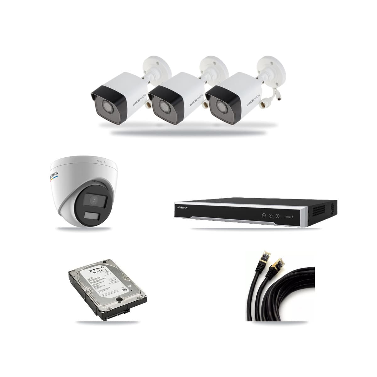 Hikvision 8-Channel 2MP – 5MP CCTV Kit — 3 5MP Bullet + 1 2MP Turret Cameras + 5TB Recording (DS-7608NI-M2 Recorder) - Image 1