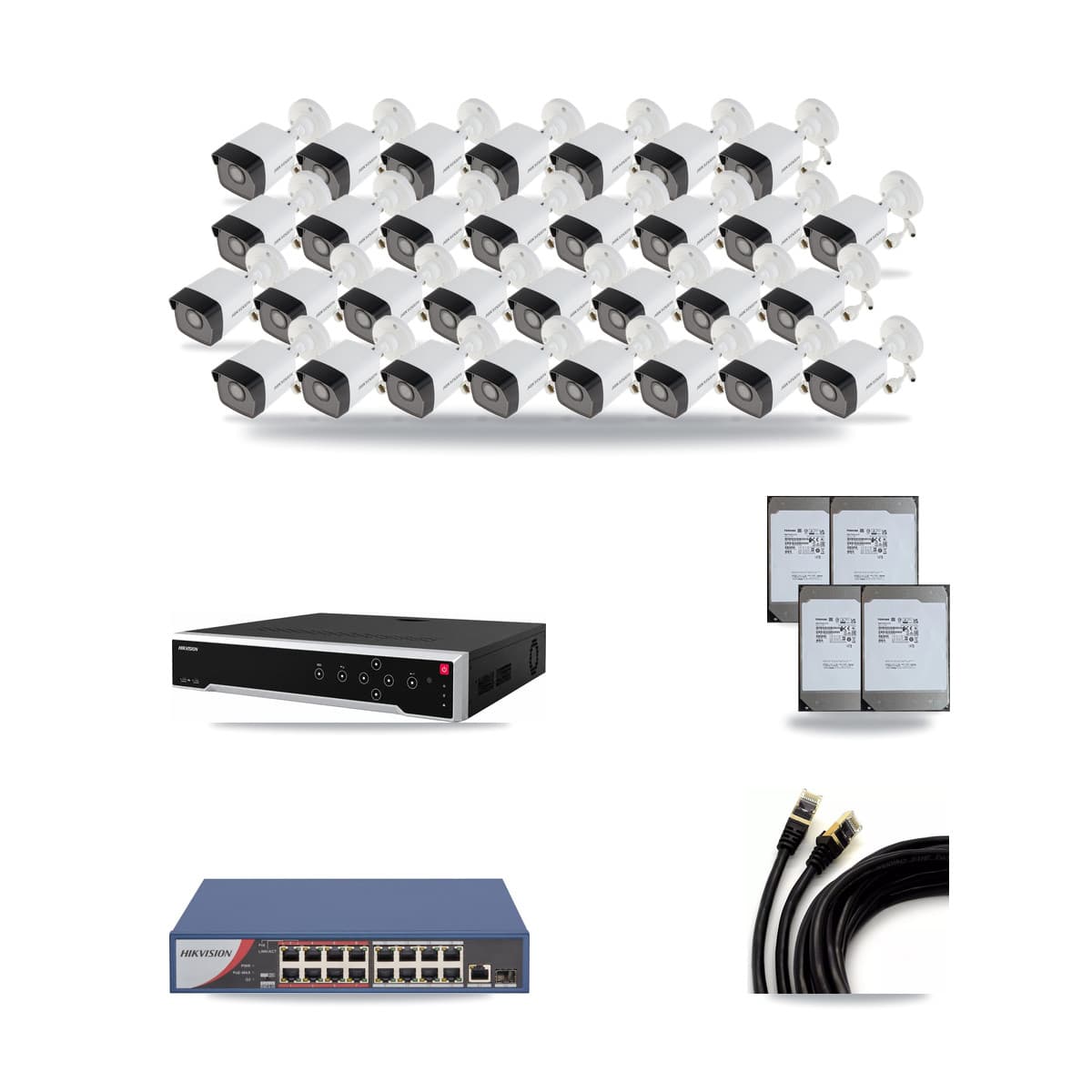 Hikvision 32-Channel 5MP CCTV Kit — 31 Bullet Cameras + 4× 14TB Recording - Image 1