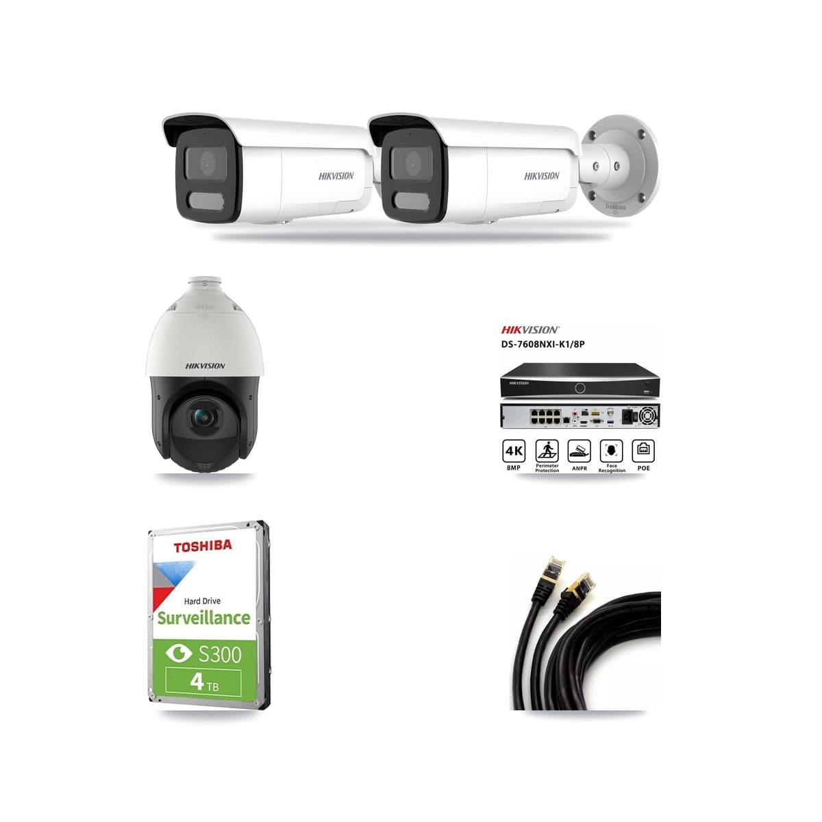 Hikvision 8-Channel 4MP CCTV Kit — 2 Bullet + 1 PTZ Cameras + 4TB Recording (DS-7608NXI Recorder) - Image 1