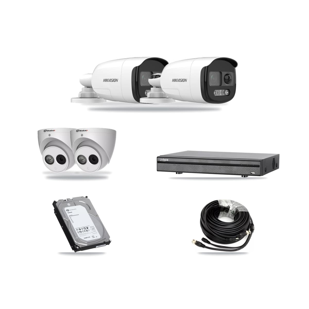 8-Channel 4MP – 5MP CCTV Kit — 2 DS-2CE12KF3T 5MP Bullet + 2 PXC-612C4W-A 4MP Turret Cameras + 6TB Recording - Image 1