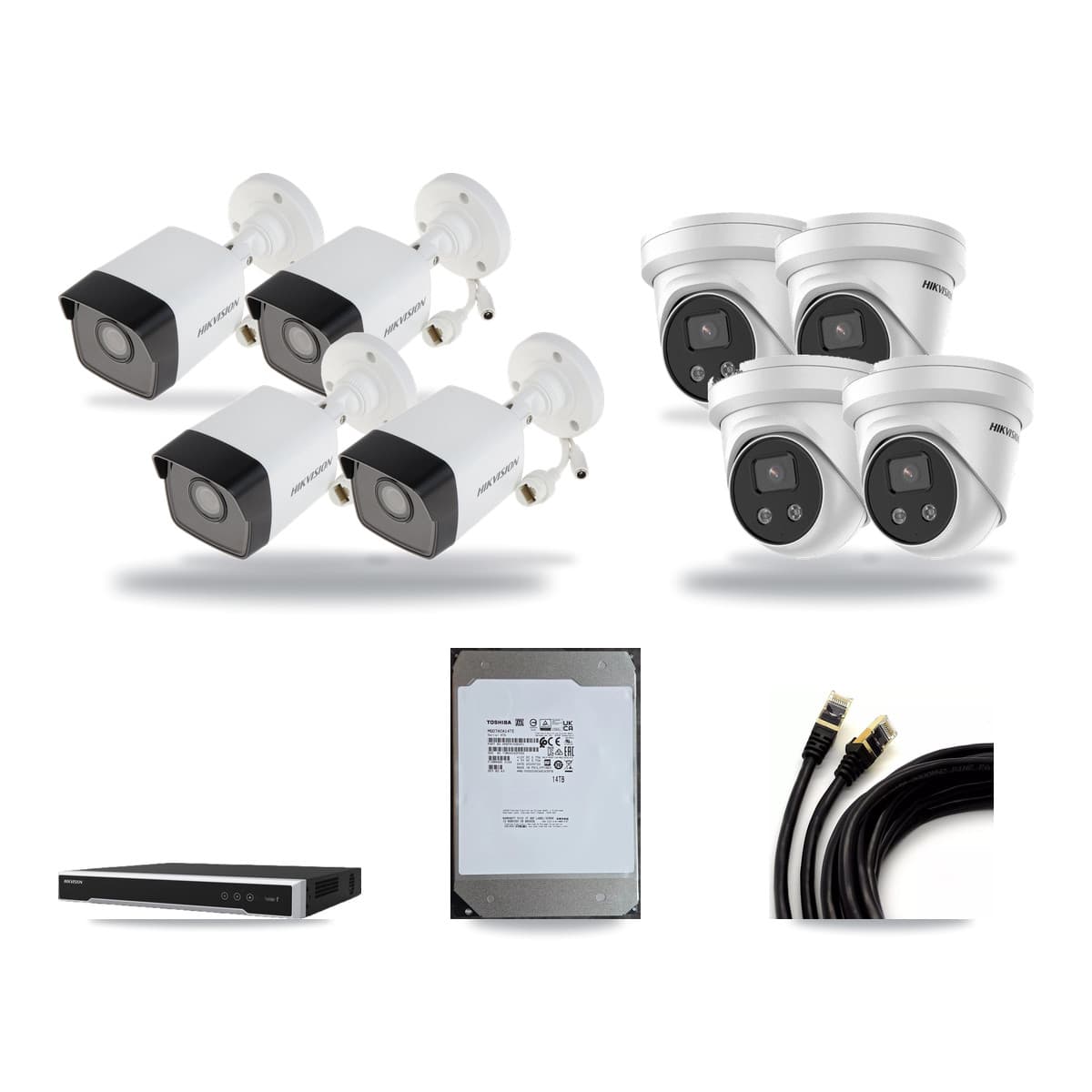 Hikvision 16-Channel 5MP CCTV Kit — 4 Bullet + 4 Turret Cameras + 14TB Recording (DS-7616NI-M2 Recorder) - Image 1