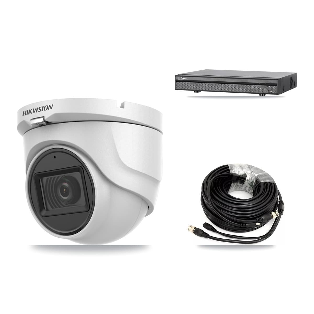 Hikvision & Dahua 8-Channel 5MP CCTV Kit — 2 DS-2CE76H0T Turret Cameras + 3TB Recording (DH-XVR5108H Recorder)