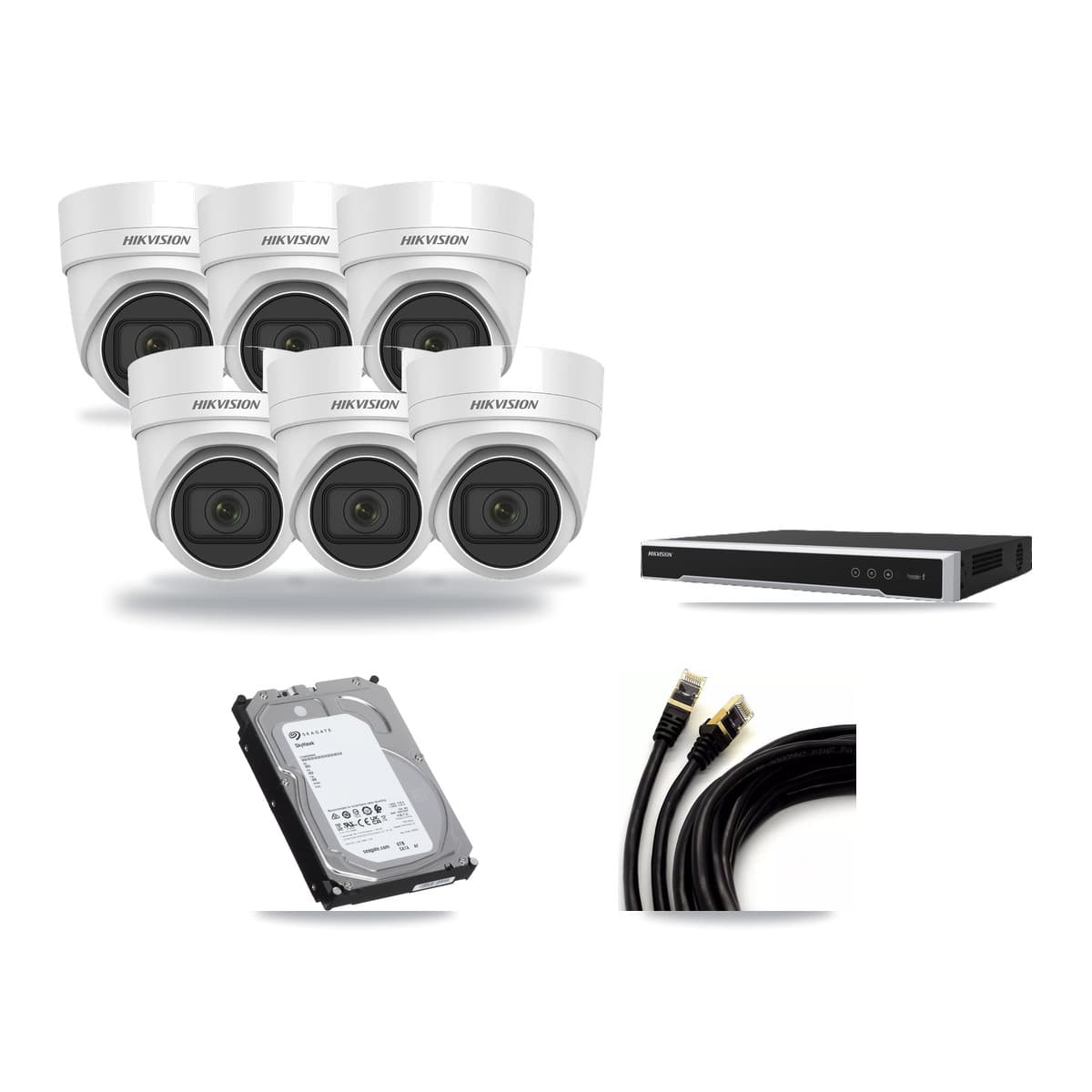 Hikvision 8-Channel 4K CCTV Kit — 6 DS-2CD2H83G0 Turret Cameras + 6TB Recording (DS-7608NI-M2 Recorder) - Image 1