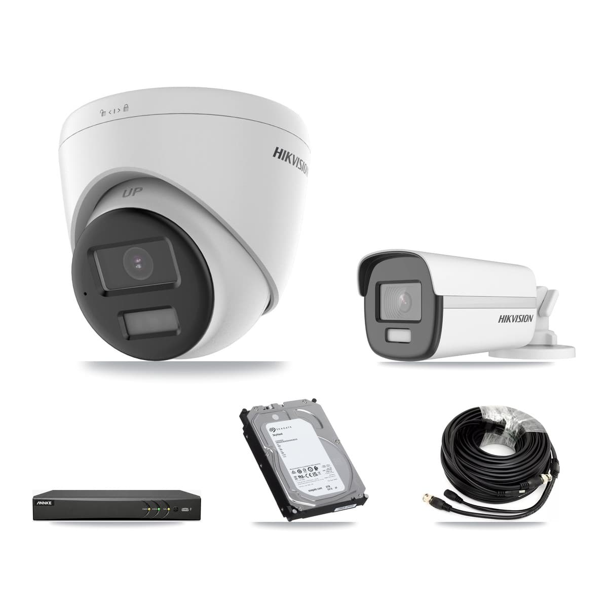 Hikvision & ANNKE 4-Channel 4K CCTV Kit — 1 Bullet + 2 Turret Cameras + 6TB Recording - Image 1